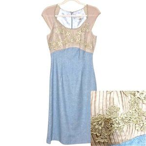 Anthropologie Tracy Reese lace ruched bust bodycon tweed wedding guest dress 6